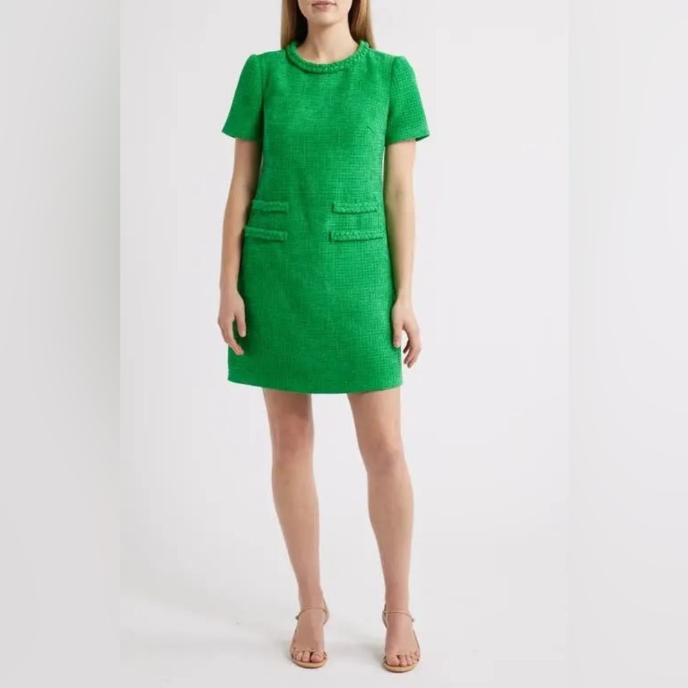 Eliza J Women's Braided Trim Boucle Shift Dress NWT Size 8 MSRP $158